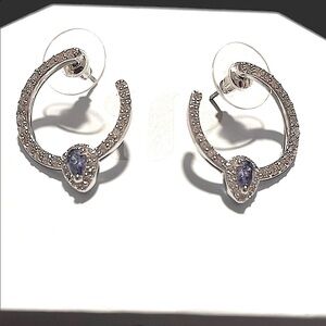 Bomb Party Elegant Silver and Blue Gemstone Hoop Earrings